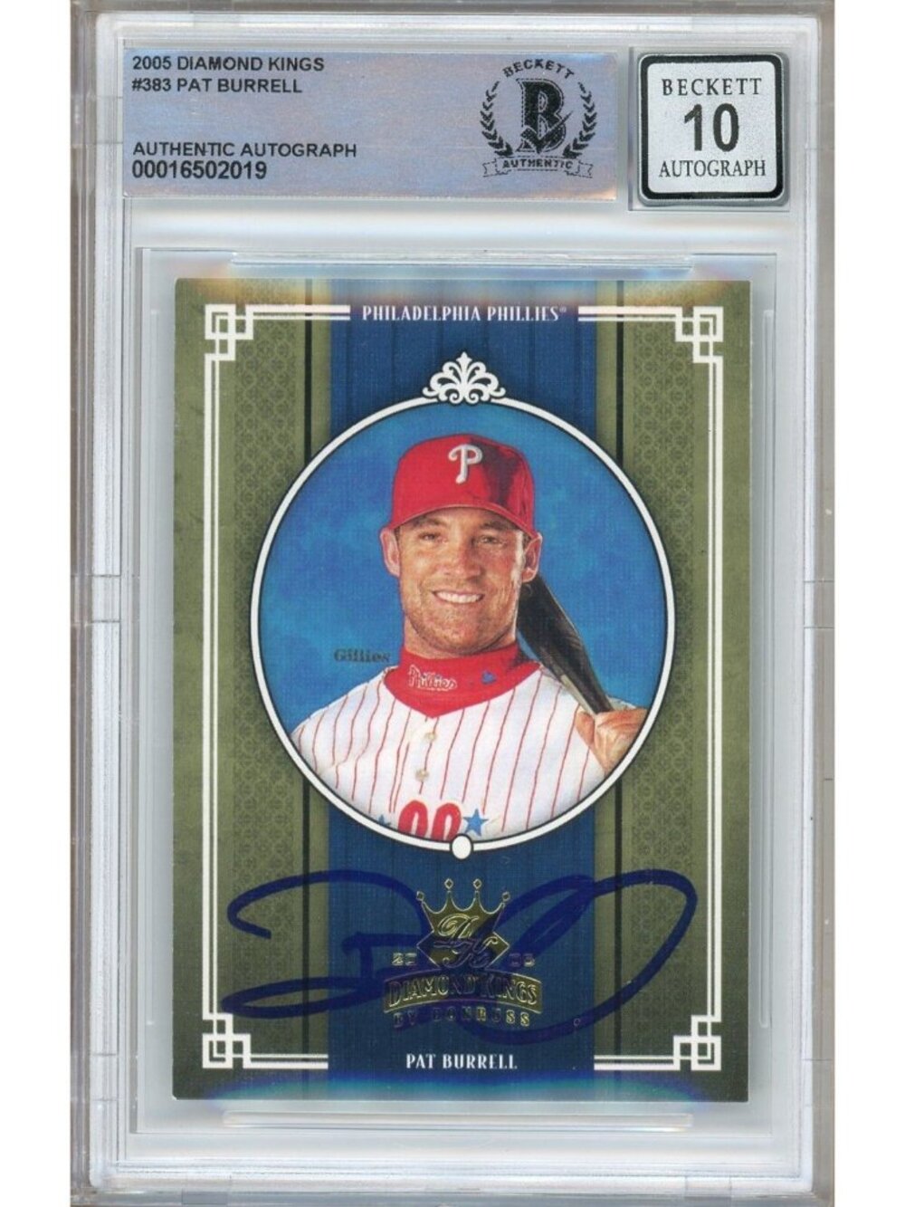Pat Burrell Signed 2005 Donruss Diamond Kings #383 Phillies BAS Slab BGS Auto 10